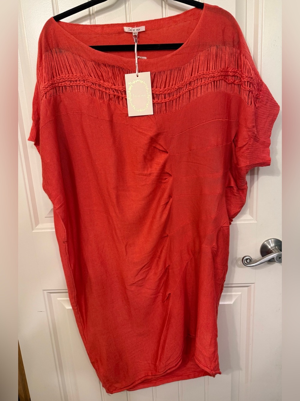 Relaxed Fringe Yoke Women's Dress- Orange